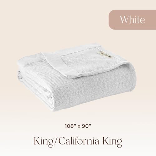 Image of 100% Organic Cotton Blanket - GOTS & Fairtrade Certified Organic Cotton Throw Blanket for Bed with a Heavy & Breathable Single Knit Weave - Great as Bedspread or Coverlet (White, King /Cal King)