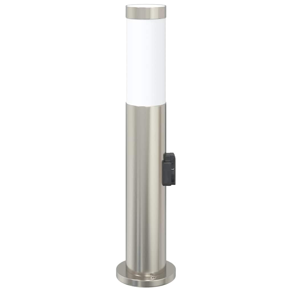 Lampa słupkowa ze stali nierdzewnej ze zintegrowanym gniazdkiem o wysokości 50 cm, stopień ochrony IP44, do użytku na zewnątrz, taras, ścieżki ogrodowe, oświetlenie i oświetlenie