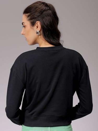 Image of Freehand by The Indian Garage Co Women Relaxed Fit Holographic Cropped Sweatshirt