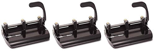 Officemate Heavy Duty Adjustable 2-3 Hole Punch with Lever Handle, 32-Sheet Capacity, Black (90078) (Pack of 4)