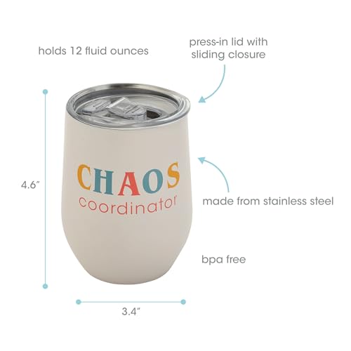 Pearhead Chaos Coordinator Stainless Steel Wine Tumbler with Press-In and Slide Locking Lid, Mother’s Day Stemless Wine Glass Tumbler Mug, New Mom Accessory, 12oz - Image 3