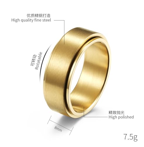 8mm Laser Engraved Ring Without Color Change Stainless Steel Spinner Ring Customize English & Hebrew Wedding Ring Band for Men Women, Multicolor, with Exquisite Velvet Bag, Size 6 to 123