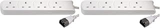 PRO ELEC PEL01209 IEC C14 Plug to 4-Gang mains Extension Lead 2m, White (Pack of 2)