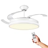 IluminaShop Ventilador de Techo con luz LED White-Camo con Luz CCT Regulable y Control de Intensidad, Motor DC 30W+Luz 40W, Silencioso, 6 Velocidades, 4 Aspas Retráctiles, Temporizador.