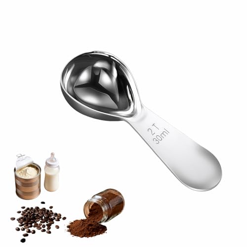 30ml Stainless Steel Coffee Scoop 2 Tbsp Measuring Spoons for Protein Powder Sugar Flour & Tea - Short Handle Laser Etched Markings Dishwasher Safe Heavy-Duty 304 Food-Grade Steel
