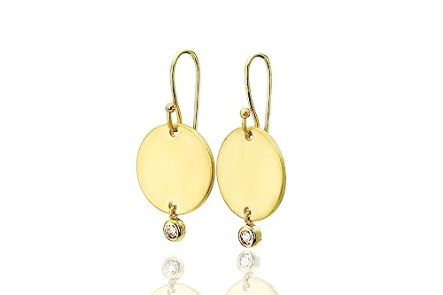 Boucles d'oreilles circulaires or mat 14k pendantes géométriques avec oxyde de zirconium