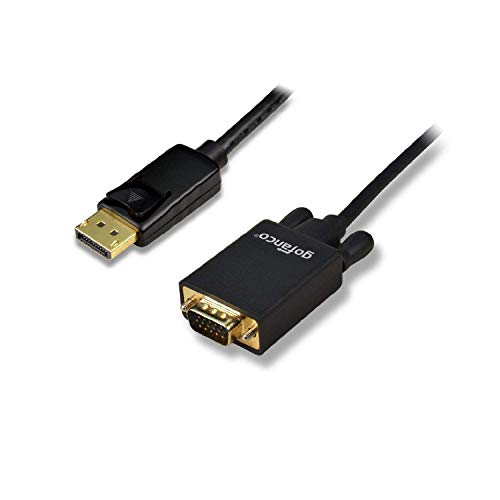 gofanco DisplayPort to VGA Cable 6 Feet Gold Plated DP to VGA Adapter Cable - Male to Male Converter Cable for DisplayPort-Equipped Desktops and Laptops to Connect to VGA Displays (Black) (DPVGA6F)