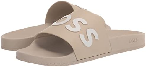 BOSS Men's Bold Logo Slide Sandals, Oat Milk, 11 | Image 6