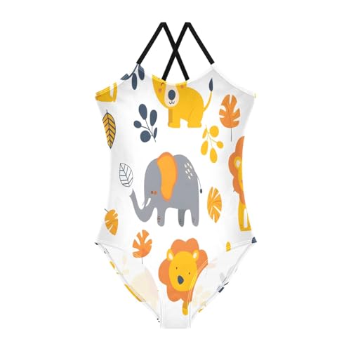 Lion and Elephant Girls One-Piece Swimsuit Beach Bathing Suit