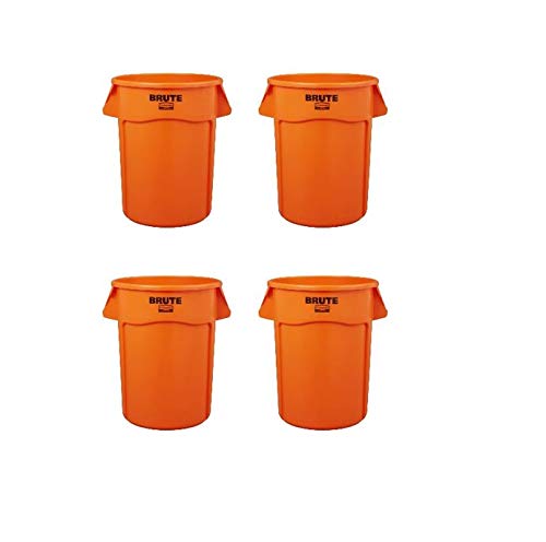 Rubbermaid Commercial Products BRUTE Heavy Duty Round Trash Can, High Visibility Garbage Can, 32 Gal, Orange, for Landscapers/Construction/Restaurants
