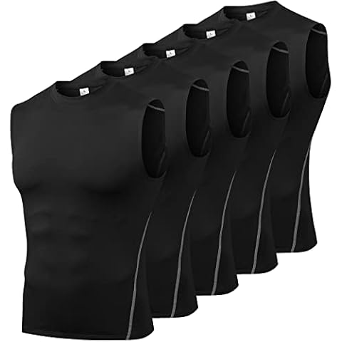 Odoland Mens Sport Sleeveless Tank Tops Quick Dry Compression Shirts for Men Running T-Shirt Pack of 5, Running-Black, L Cover