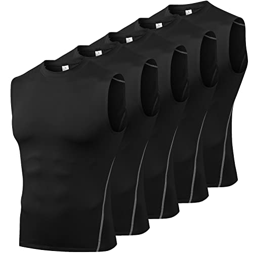 Odoland 5 Pack Men's Sleeveless Shirts, Dry Fit Athletic Base Layer Tank Top, Sports Running Gym Workout Shirts