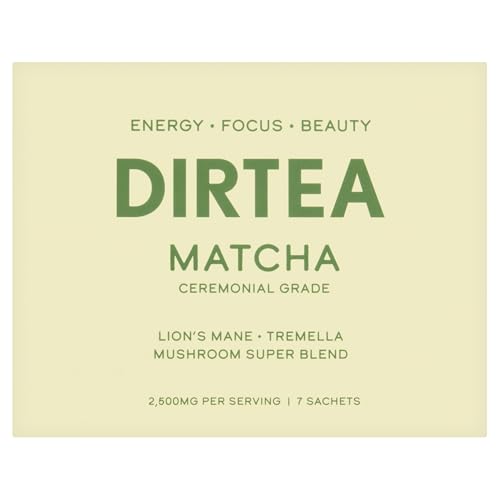 DIRTEA Matcha Sachets (7 x 6g) – 100% Organic Japanese Ceremonial Grade with 2,500mg Organic Lion’s Mane & Tremella - 42g