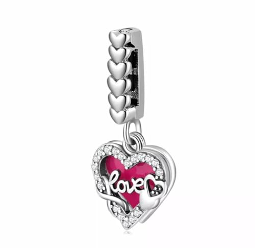 Charm de corazón rosa plata 925 antipérdida para pulsera Reflections