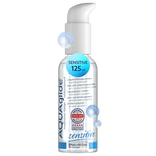 JOYDIVISION Original AQUAglide lubricante sensible 125 ml, lubricante transparente y vegano, pH optimizado y compatible con condones de látex