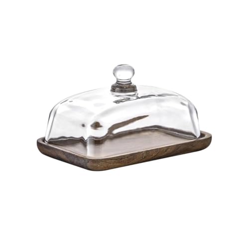 Plato de mantequilla de madera con tapa transparente, bandeja de postre for pastel de queso For countertop and refrigerator