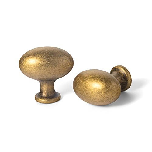 Image of Goo-Ki 1.2Inch(36MM) Oval Antique Brass Cabinet Knobs, Zinc Alloy for Drawer Knobs for Dresser Cupboard Wardrobe,6 Packed