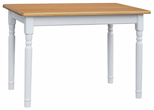 k koma Alder Table à manger, table de cuisine, en pin massif, blanc, style maison de campagne (60 x 80 cm)