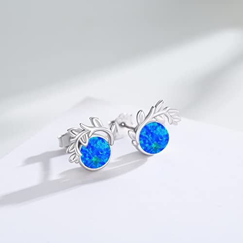 Leaf Opal Stud Earrings S925 Sterling Silver Small Leaves Round Studs Hypoallergenic Earrings For Women Jewelry Gift For Women Teen Girls Birthday Valentine's Day Gift #TOP1