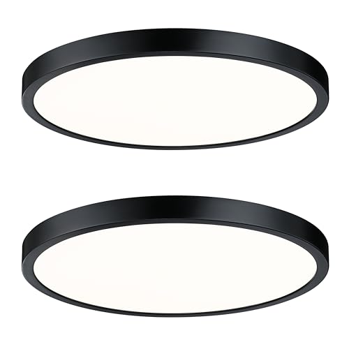 Image of Flush Mount Ceiling Light Fixture, 14 Inch LED Modern Kitchen Light, Slim Dimmable Black Flush Mount Light for Low Ceiling, Laundry, Hallway, Metal and Glass Lighting, 26W, 3000K, 2 Pack