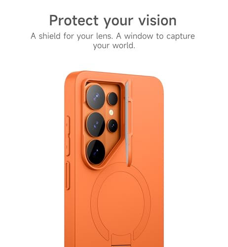 Image of SURITCH for Samsung Galaxy S26 Ultra Phone Case, Magnetic Protective Cover with Camera Cover & Adjustable Metal Kickstand for Galaxy S26 Ultra -Orange