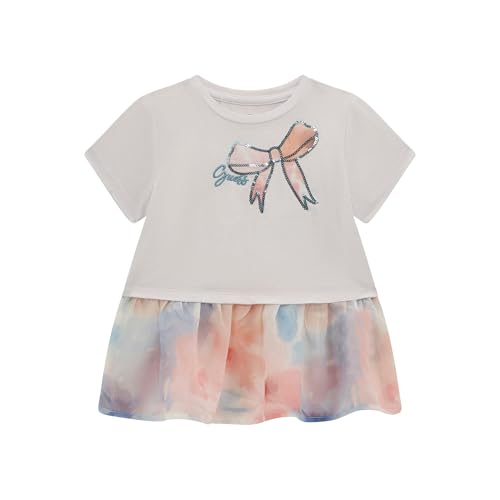 GUESS Girls' Short Sleeve T-Shirt with Chiffon Hem