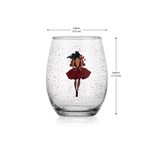 Elegant Home Set Of Four (4) 20Oz Holiday Festive Christmas Stemless Wine Glass For Red Or White Wine- Christmas Theme Trees, Snowflakes, Gifts & Woman #TOP3