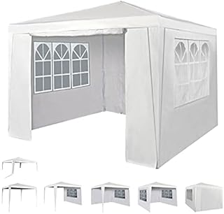 Event Gazebo with 4 Side Panels, Outdoor Waterproof Party Tent Marquee with Coated Steel Frame (White, 3X3M)