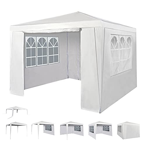 Event Gazebo with 4 Side Panels, Outdoor Waterproof Party Tent Marquee with Coated Steel Frame (White, 3X3M)