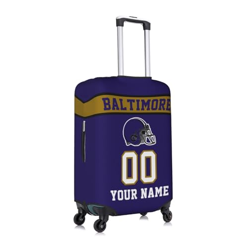 Image of Custom Baltimore Luggage Cover Personalized Football Style Suitcase Cover with Name Number Customized Washable Elastic Sports Travel Suitcase Protector for Business Vacation Gifts