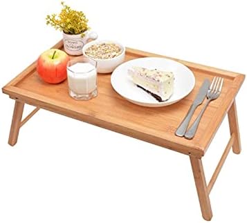 GFHLP Wooden Folding Laptop Table Breakfast Serving Bed Trays, Adjustable Foldable with Flip Top and Legs Computer Desk Stand