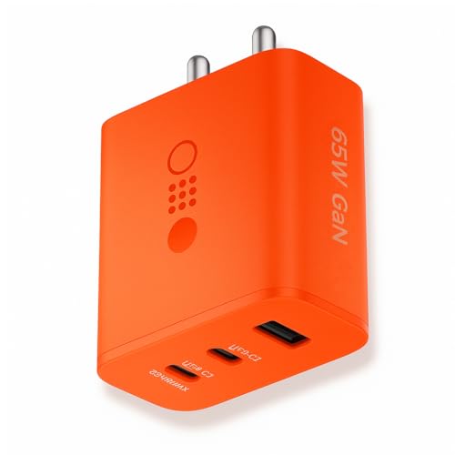 Image of CMF Original 65W GaN Trio Fast Charger Adapter Orange | 3-Port USB-C & USB-A Wall Charging Adaptor | Compatible with CMF Phone 1 /2 /2 Pro /2A /3 & Galaxy S25+ /S25 /S24 Ultra /S24+ /S24