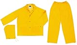 MCR Safety 2903S Classic PVC/Polyester 3-Piece Rainsuit with Elastic Waist Pants, Yellow, Small