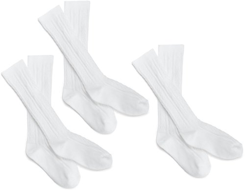 Jefferies Socks Big Girls' Classic Cable Knee Sock (Pack of 3),White,6-7 (Shoe Size 6-11.5)