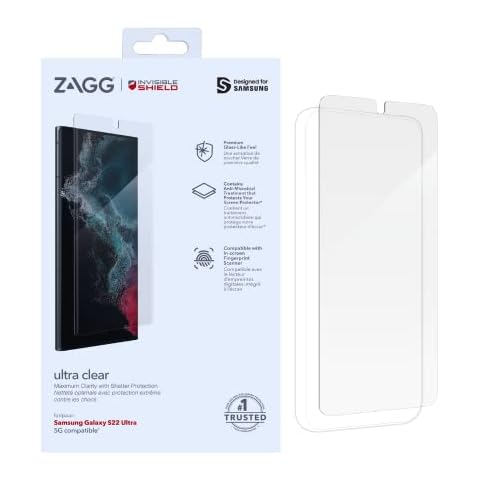 ZAGG InvisibleShield Ultra Clear for Samsung Galaxy S22 Ultra- Impact Protection, Touch Sensitive, Easy Application, Full Coverage Cover