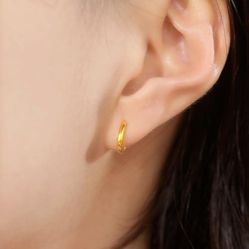 18K Gold Hoop Earrings Small Hoops Link Hoop Huggies Real Gold Huggie Earrings Gifts for Women3
