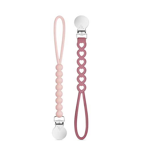 Image of Ryan & Rose Cutie Clip 2 Pack - Pacifier Clip Holder Silicone (Judy-Blush/Hart-Rosewood)