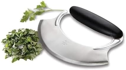 Amco 4.9" Mezzaluna with Silicone Handle & Stainless Steel Blade - Dishwasher Safe Versatile Choppin...