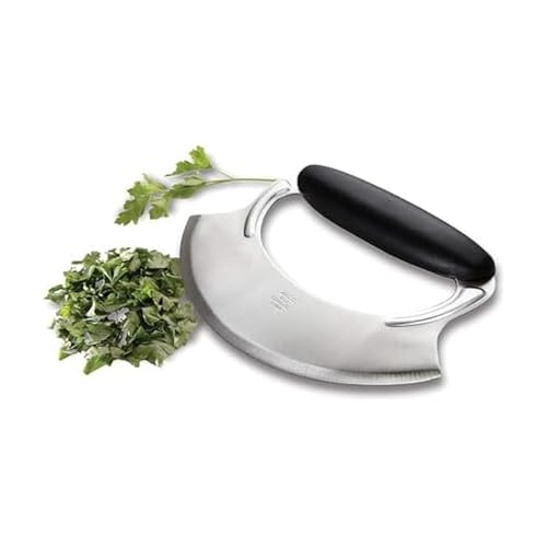 Amco 4.9' Mezzaluna with Silicone Handle & Stainless Steel Blade - Dishwasher Safe Versatile Chopping Tool for All Kitchen Needs - Non-Slip Grip, Easy to Use and Comfortable to Hold
