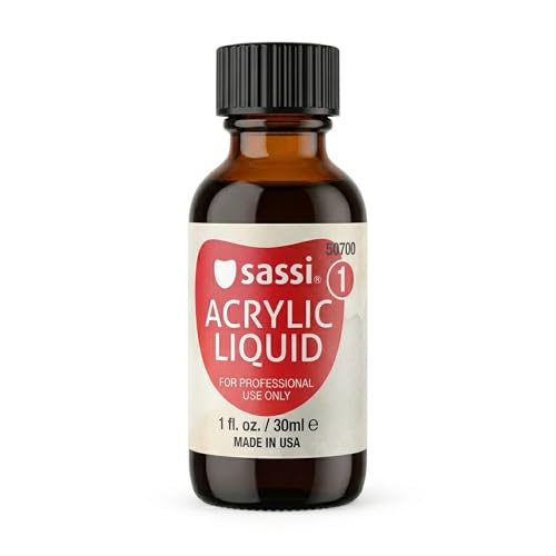 Sassi Acrylic Liquid Monomer (EMA) – Made in USA, Professional Nail System, Non-Yellowing, Self-Leveling, Strong Adhesion for Acrylic Nails (1oz)
