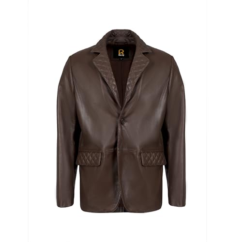 Rauly Lambskin Leather Blazer Men Casual Coat With Quilted Design– Notched Collar Style Ultimate Leather Blazer for Men