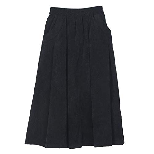 ebossy Women's Winter High Waist Pleated A-Line Flared Corduroy Long Skirt