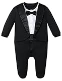 A&J DESIGN Baby Boy Suit 0-3 Months Infant Boy Formal Wear Boy Homecoming Wedding Gentleman Funeral Outfit Black Tuxedo Footie Romper