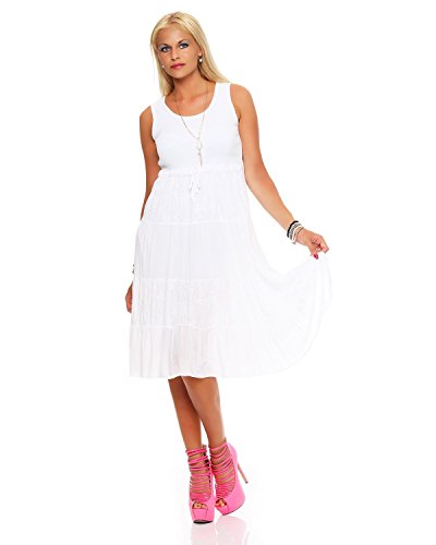 ZARMEXX - Vestido para mujer, largo hasta la rodilla, para verano, de playa, plisado Weiß Talla única