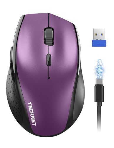 TECKNET PRO Kabellose Maus Wiederaufladbar, Silent Funkmaus 6400 DPI, 2,4 GHz Computermaus, Ergonomische Griffe, 6 Tasten, Tragbar Maus für PC, Laptop,Chromebook, Mac-Lila