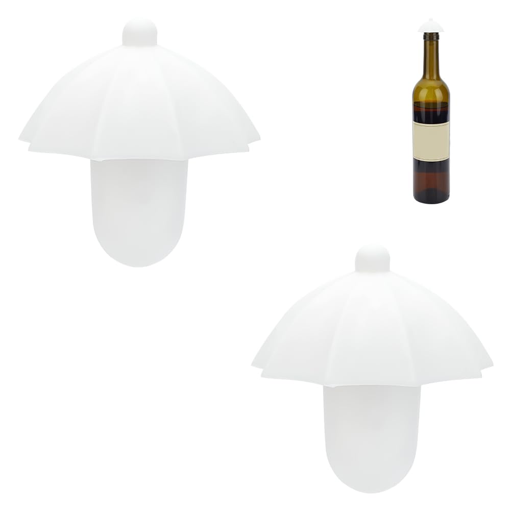 WADORN Silicone Wine Bottle Stopper for Umbrella Shape, 2pcs Funny Umbrella Shape Wine Stopper Reusable Silicone Wine Corks White Silicone Wine Stopper Wine Bottle Sealer Bottle Covers