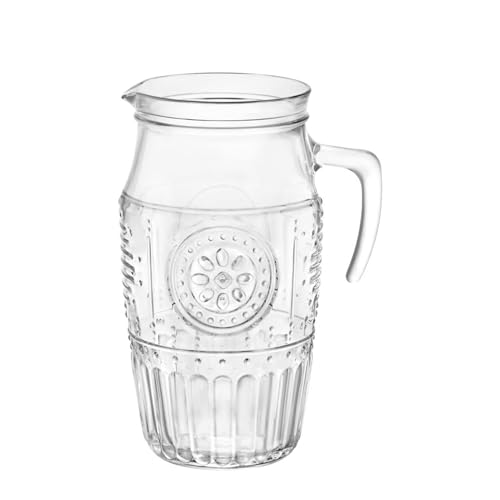 Bormioli Rocco Romantic, Elegant Floral Glass Pitcher, 60.75 oz, Made In Italy.