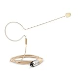 Sujeetec Headset Headworn Microphone - Hirose 4 Pin Plug Head Microphone for Audio Technica Wireless System & Bodypack Transmitter – Beige Single Earhook Omnidirectional Headset Head Mic