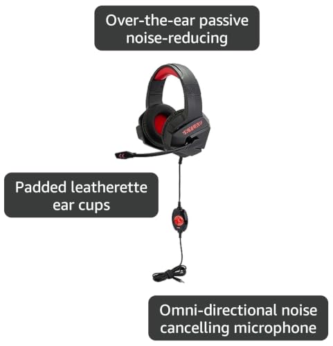 Image of Egghead Skylab Stereo Gaming Multimedia Headset, Over Ear Headphones with Inline Volume Control and Mic Mute, Red