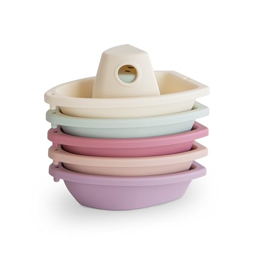 Image of mushie Stackable Bath Boats Toy (Petal) | Floating Bathtub Toys for Baby & Toddler, Set of 5 | Made in Denmark